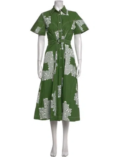 Pre-owned Lovebirds Graphic Print Midi Length Dress In Green