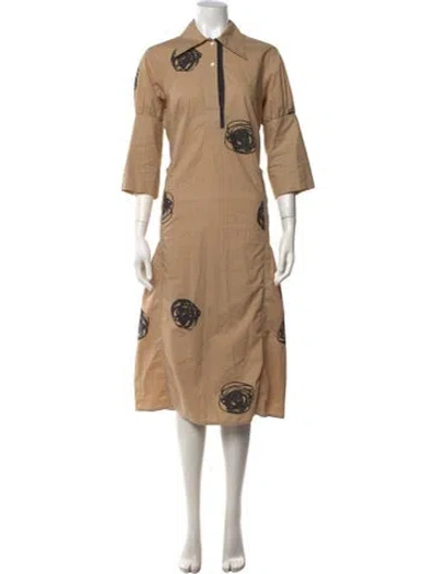 Pre-owned Lovebirds Graphic Print Midi Length Dress In Neutrals