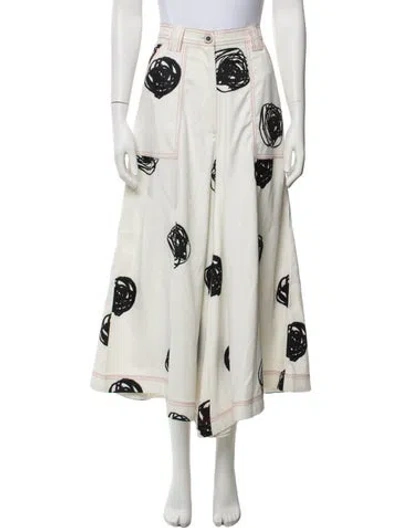 Pre-owned Lovebirds Graphic Print Wide Leg Pants In White