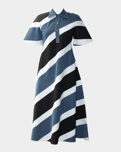 Lovebirds Gravity Striped Cotton Midi Shirtdress In Blue