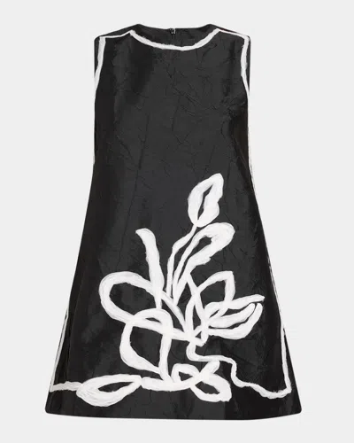 Lovebirds Katya Floral Applique Mini Shift Dress In Black