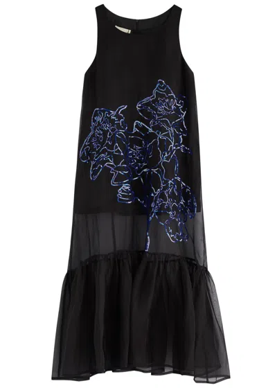 Lovebirds Kelly Sequin-embellished Silk-organza Midi Dress In Black