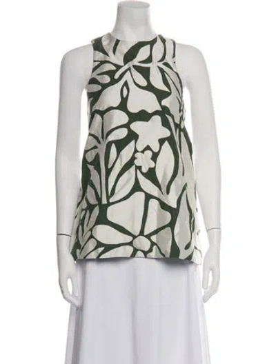 Pre-owned Lovebirds Linen Floral Print Top In White