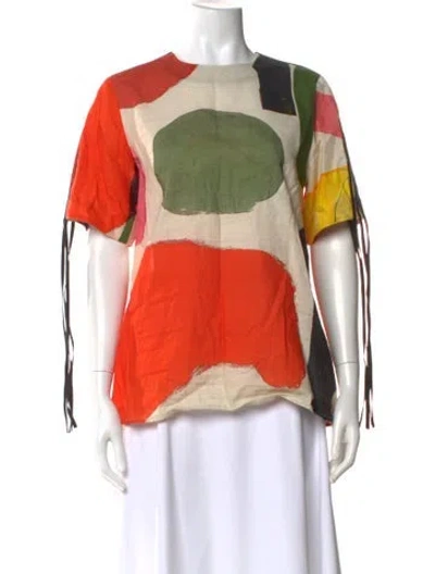 Pre-owned Lovebirds Linen Graphic Print Top In Orange