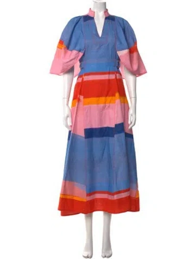 Pre-owned Lovebirds Linen Long Dress In Blue