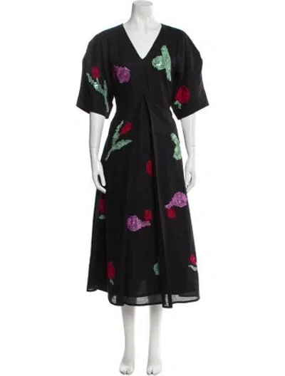 Pre-owned Lovebirds Linen Long Dress W/ Tags In Black