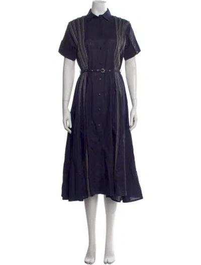 Pre-owned Lovebirds Linen Midi Length Dress In Blue