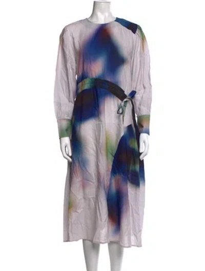 Pre-owned Lovebirds Linen Midi Length Dress In Multicolor