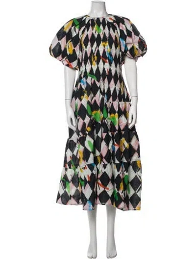 Pre-owned Lovebirds Linen Midi Length Dress In Multicolor