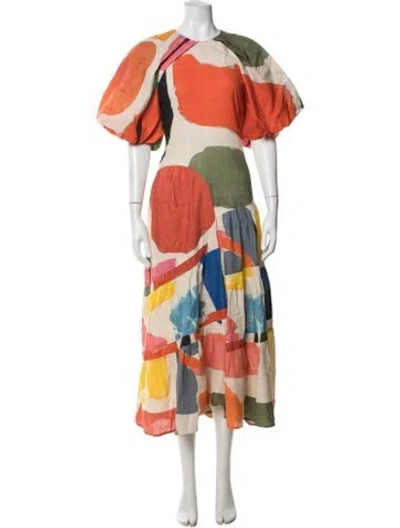 Pre-owned Lovebirds Linen Midi Length Dress In Orange