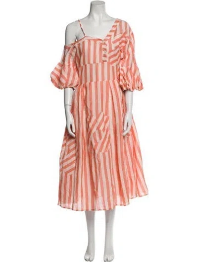 Pre-owned Lovebirds Linen Midi Length Dress W/ Tags In Orange