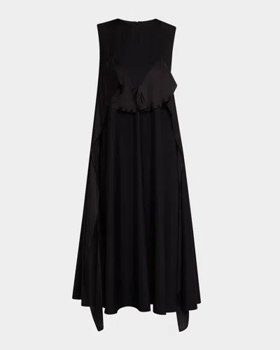 Lovebirds Murraya Sleeveless Ruffle Trapeze Midi Dress In Black