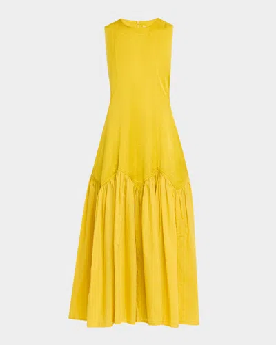 Lovebirds Nira Sleeveless Flounce Cotton Midi Dress In Yellow