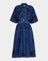 Shop Lovebirds Oslo Pleated Contrast-stitch Midi Shirtdress In Blue