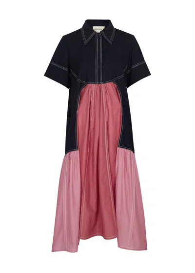 Lovebirds Panelled Cotton-blend Midi Shirt Dress In Pink