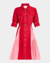 Lovebirds Peik Lin Topstitched Godet Shirtdress In Red