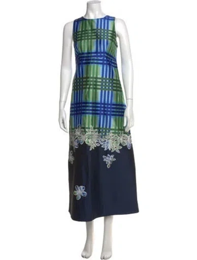 Pre-owned Lovebirds Plaid Print Long Dress In Blue