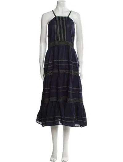 Pre-owned Lovebirds Plaid Print Midi Length Dress In Blue
