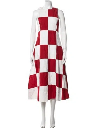 Pre-owned Lovebirds Plaid Print Midi Length Dress In Red