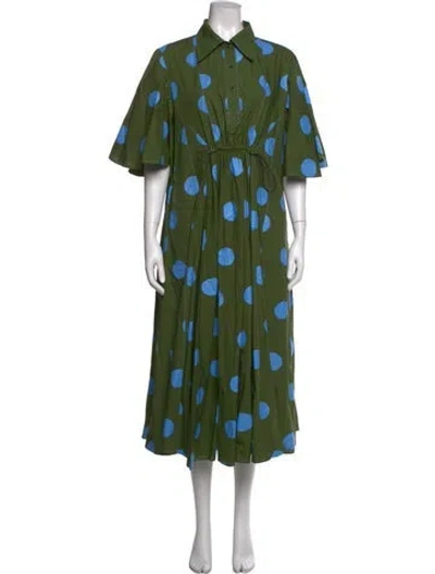 Pre-owned Lovebirds Polka Dot Print Long Dress In Green