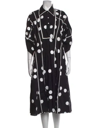 Pre-owned Lovebirds Polka Dot Print Midi Length Dress In Black