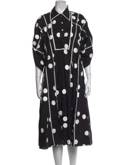 Pre-owned Lovebirds Polka Dot Print Midi Length Dress In Black
