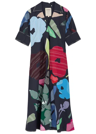 Lovebirds Printed Appliquéd Cotton Maxi Dress In Navy