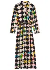 Shop Lovebirds Printed Belted Silk Midi Shirt Dress In Multicoloured
