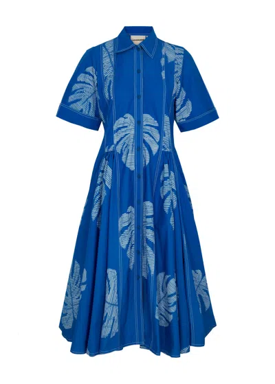 Lovebirds Printed Cotton Midi Dress In Blue