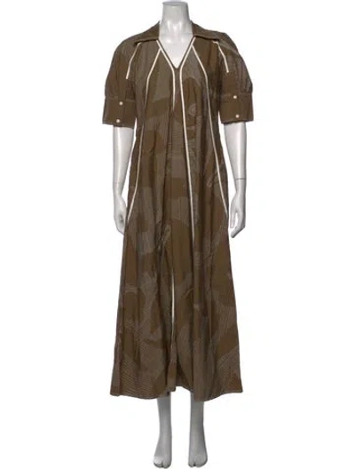 Pre-owned Lovebirds Printed Long Dress In Brown