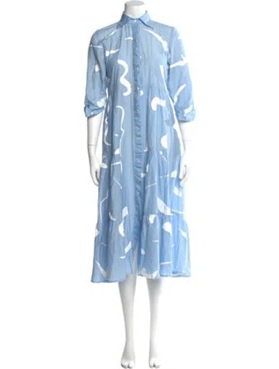 Pre-owned Lovebirds Printed Midi Length Dress In Blue