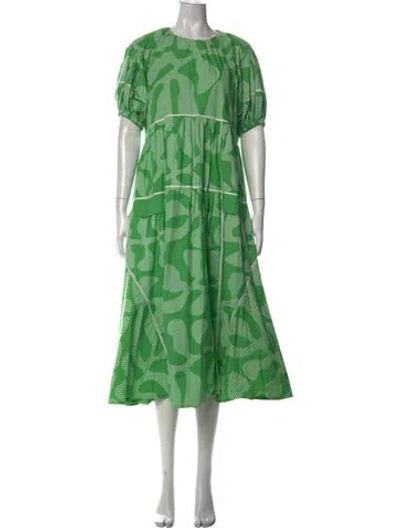 Pre-owned Lovebirds Printed Midi Length Dress In Green
