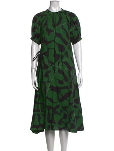 Pre-owned Lovebirds Printed Midi Length Dress In Green