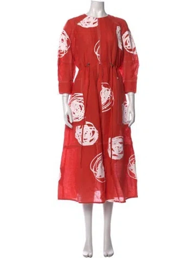 Pre-owned Lovebirds Printed Midi Length Dress In Orange
