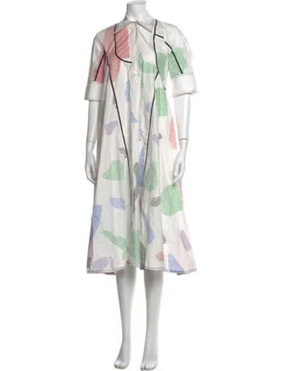 Pre-owned Lovebirds Printed Midi Length Dress In White