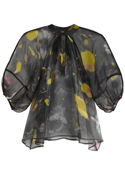 Lovebirds Printed Sheer Silk-organza Blouse In Multicoloured