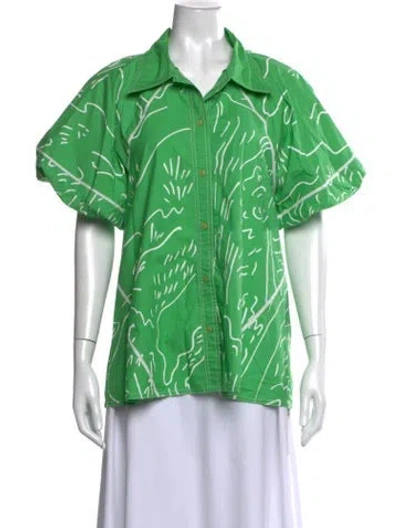 Pre-owned Lovebirds Printed Short Sleeve Button-up Top In Grey