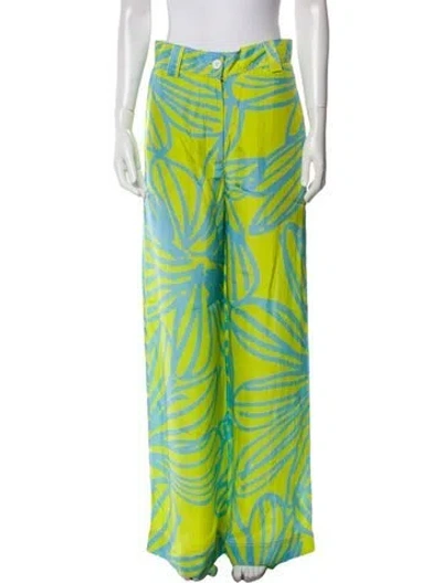 Pre-owned Lovebirds Printed Wide Leg Pants In Green