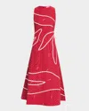 Lovebirds Rosie Sleeveless Striped Cotton Midi Dress In Crimson