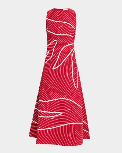 Lovebirds Rosie Sleeveless Striped Cotton Midi Dress In Crimson
