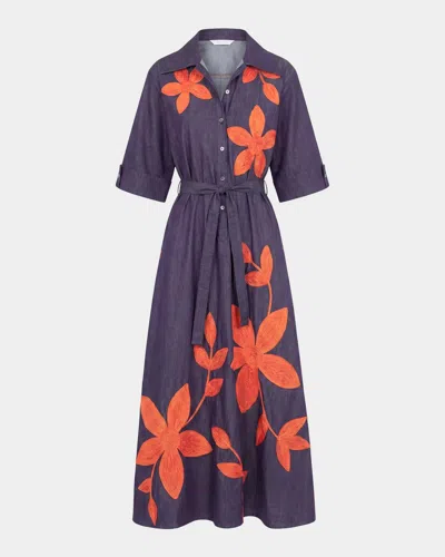 Lovebirds Savana Floral Applique Denim Midi Shirtdress In Multi
