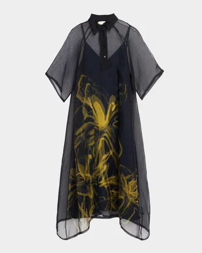 Lovebirds Selene Floral-print Tulle Maxi Dress In Black