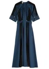 Lovebirds Sequin-embellished Belted Midi Dress In Navy