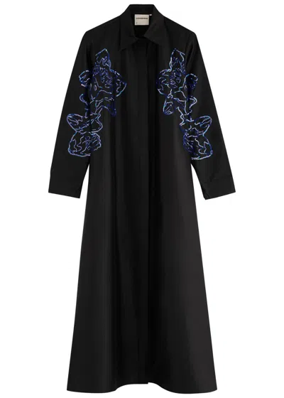 Lovebirds Sequin-embellished Taffeta Midi Shirt Dress In Black