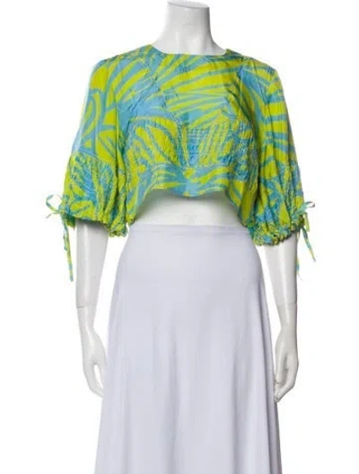 Pre-owned Lovebirds Silk Printed Crop Top In Green