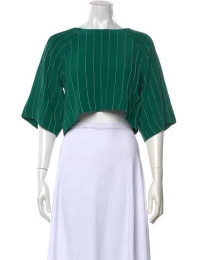 Pre-owned Lovebirds Silk Striped Crop Top In Green