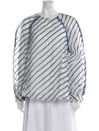 Pre-owned Lovebirds Silk Striped Top In Blue/white