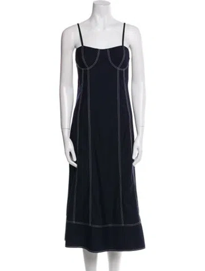 Pre-owned Lovebirds Square Neckline Midi Length Dress In Blue