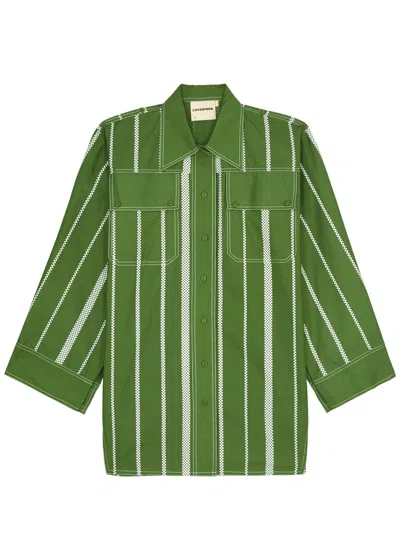 Lovebirds Striped Cotton-poplin Shirt In Green