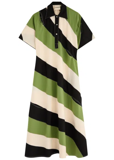Lovebirds Striped Cut-out Twill Midi Dress In Green